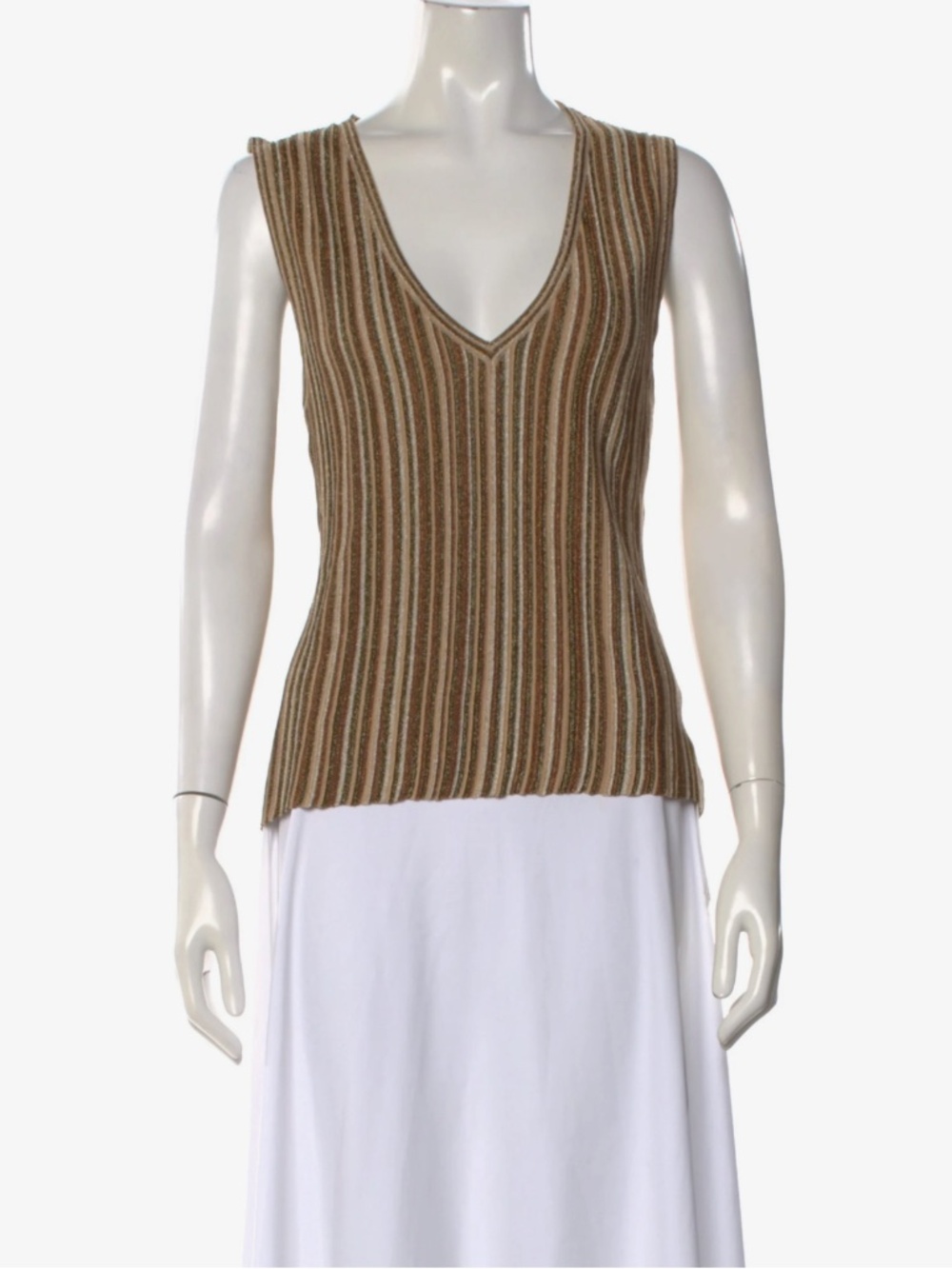 Veronica Beard Striped V-Neck top - Gold & Bronze